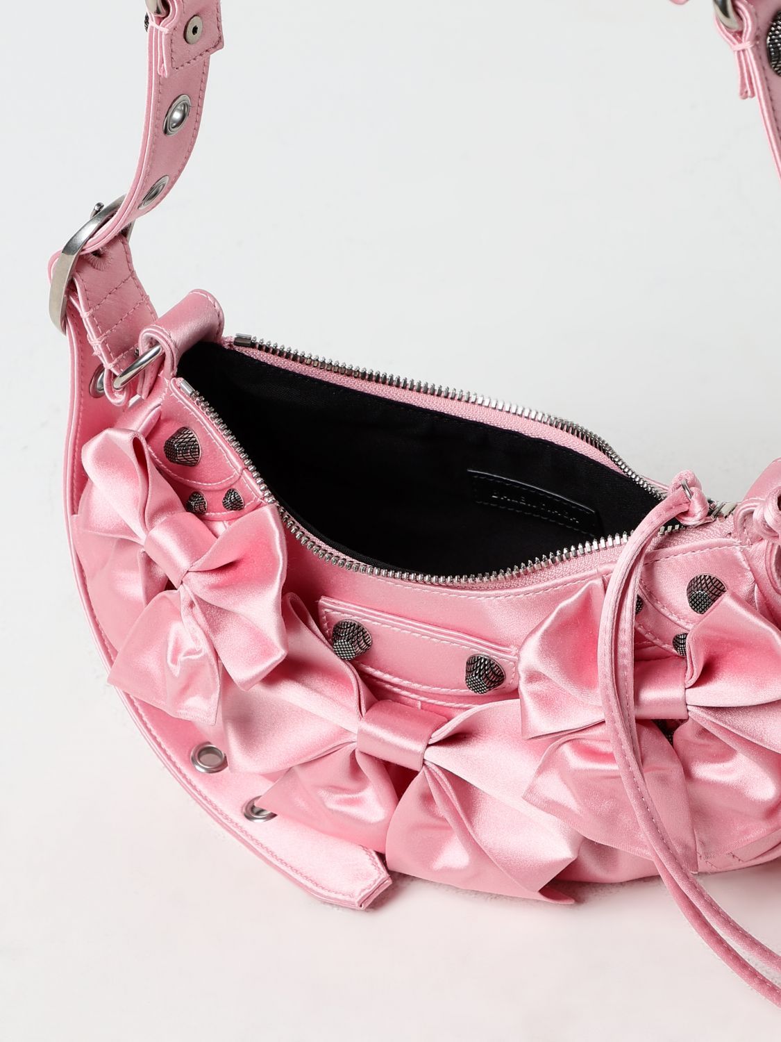 Balenciaga Green Leather Shoulder Handbag With Magnetic Closure And Metal Details In Pink