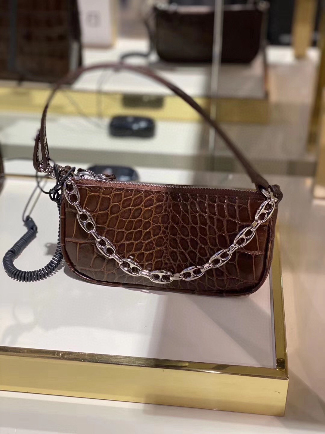 By Far Embossed Zipper Shoulder Bag In Brown