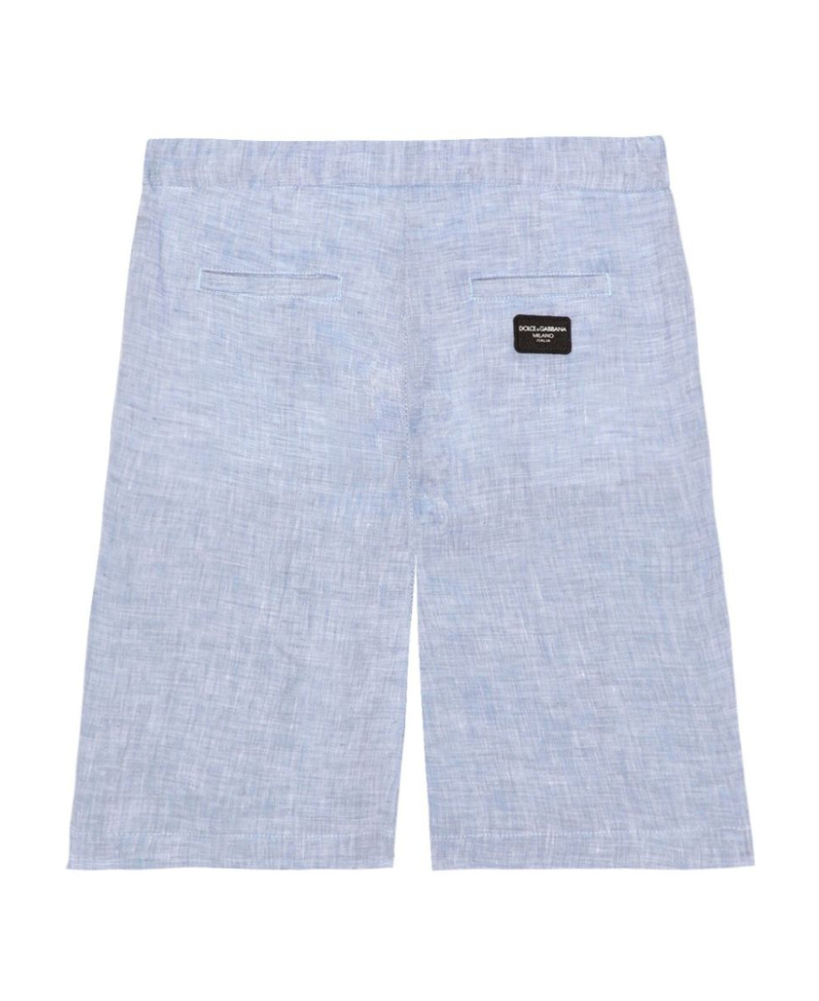 Dolce & Gabbana Logo-patch Linen Bermuda Shorts In Blue