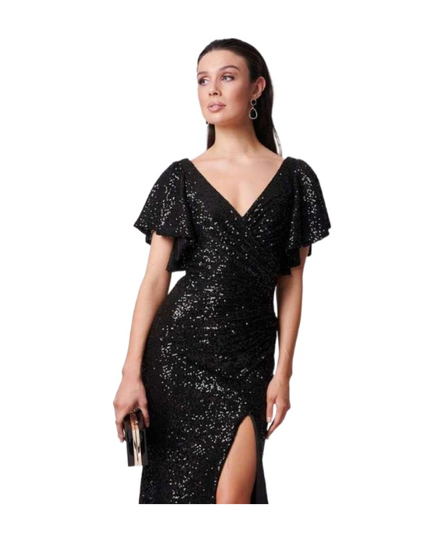 Forever Unique Sequined V-neck Maxi Dress In Black