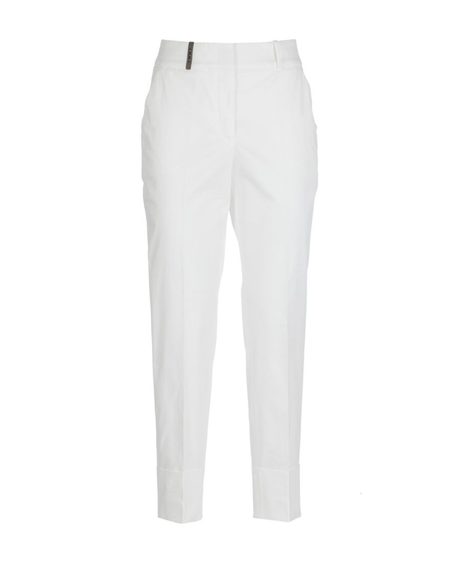 Peserico Cropped Logo-patch Trousers In White