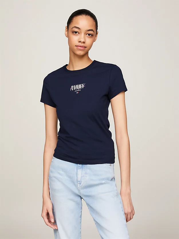 Tommy Hilfiger Tommy Jeans Logo Printed Crewneck T-shirt In Blue