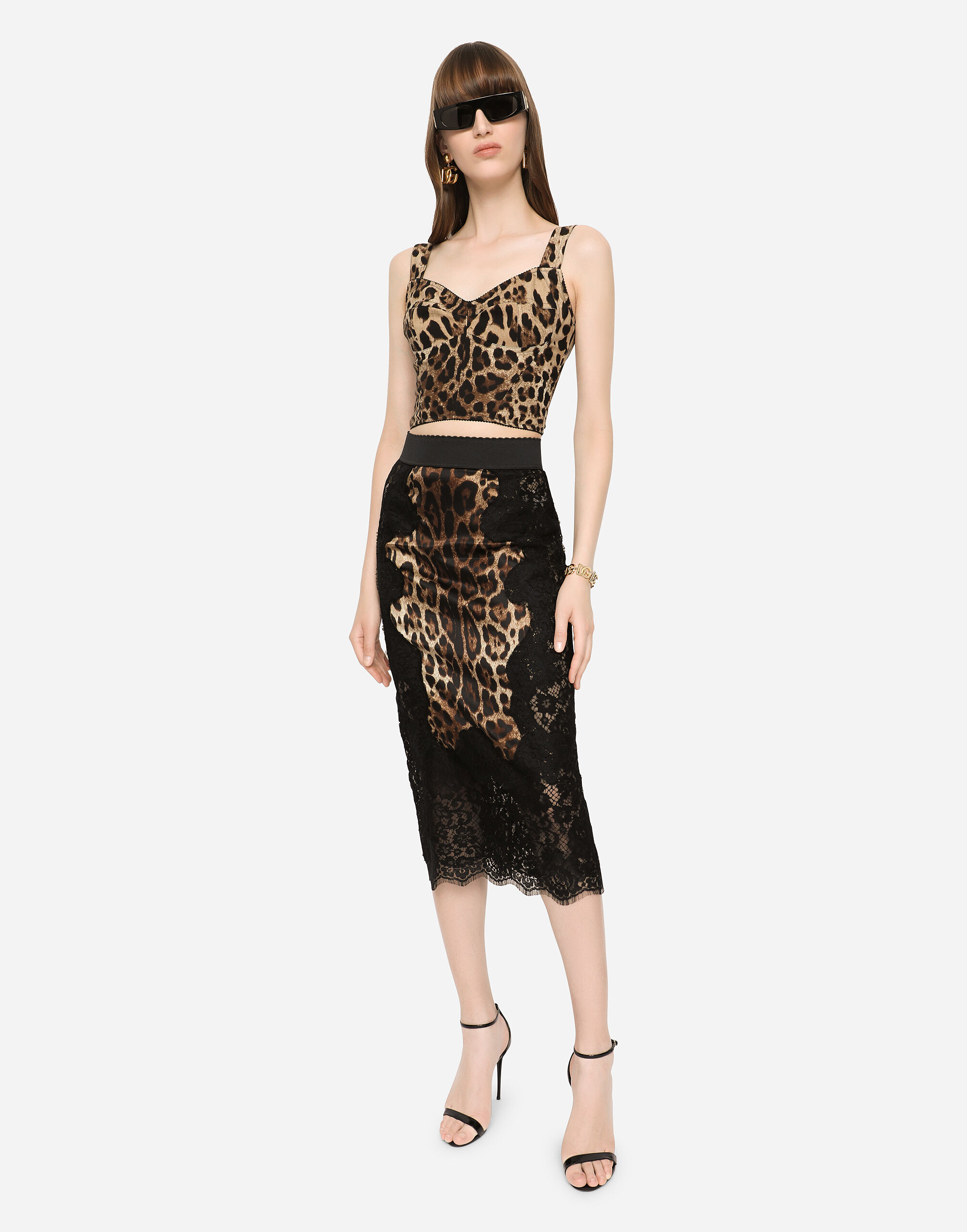 Dolce & Gabbana Lace And Animalier Print Pencil Skirt In Black
