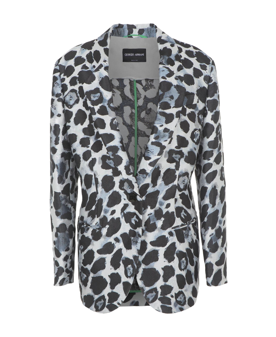 Giorgio Armani Single-breasted Leopard-pattern Blazer In Black