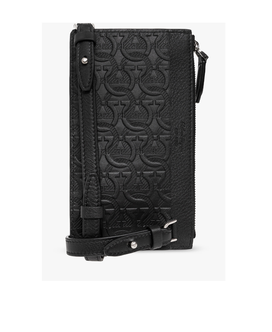 Ferragamo Salvatore Gancini Embossed Smartphone Crossbody Bag In Black