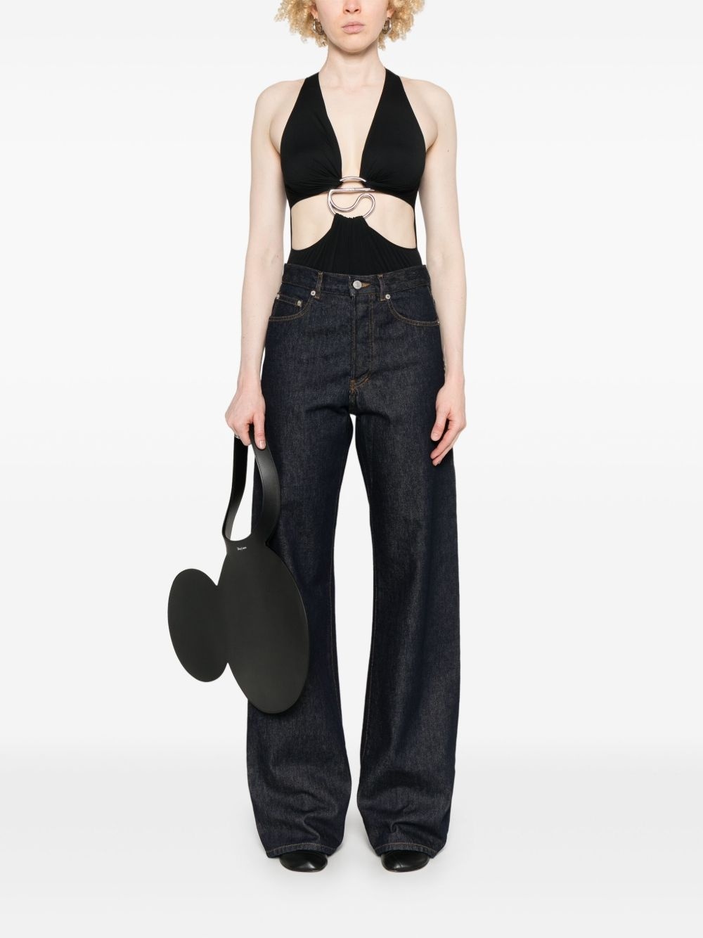 Coperni Cut-out C-logo Bodysuit In Black