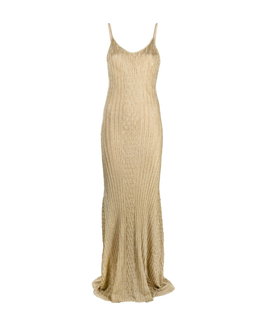 Victoria Beckham Metallic Ribbed-knit Maxi Dress In Nude