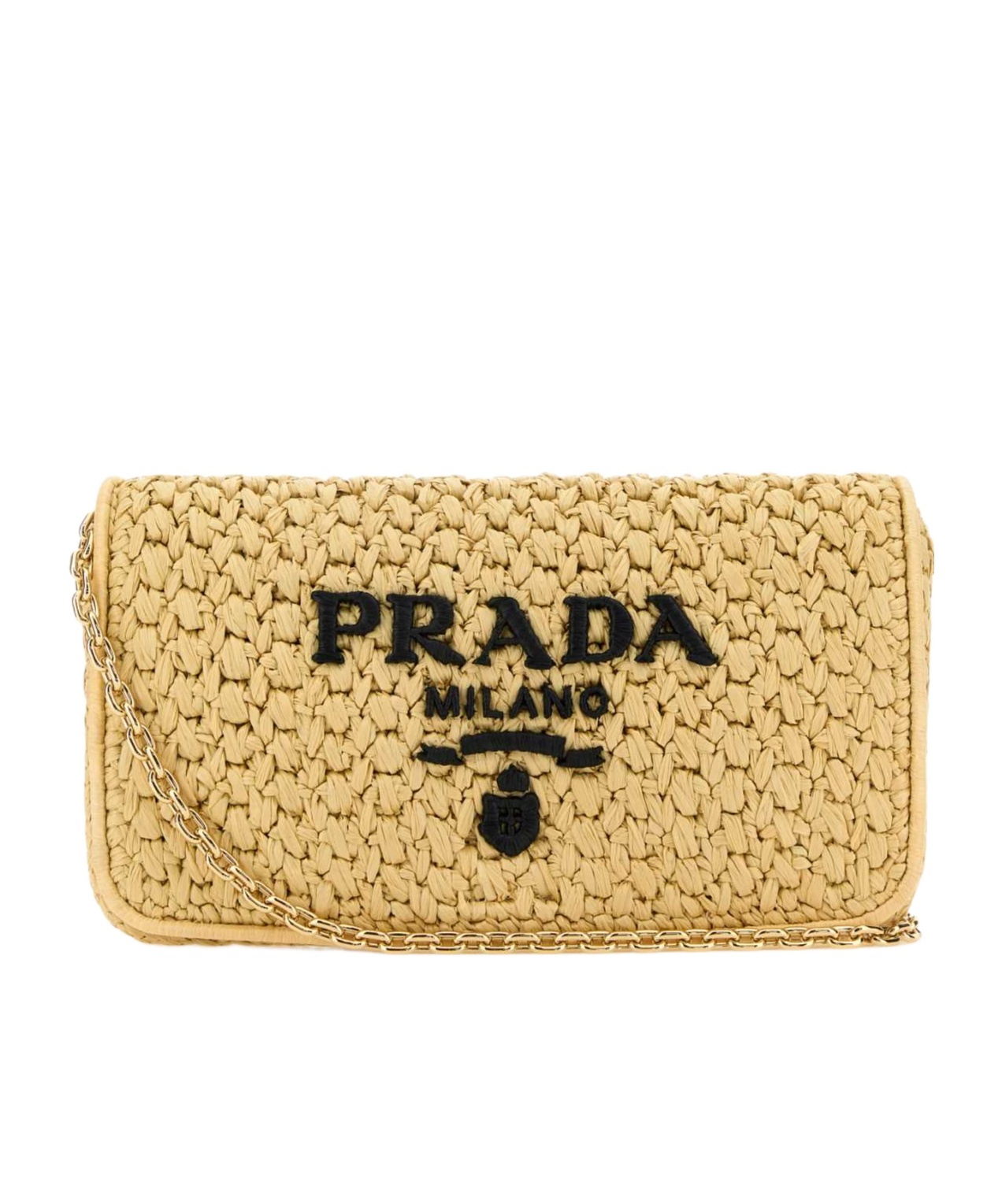 Prada Raffia Crossbody Bag Chain Strap In Tan / Black