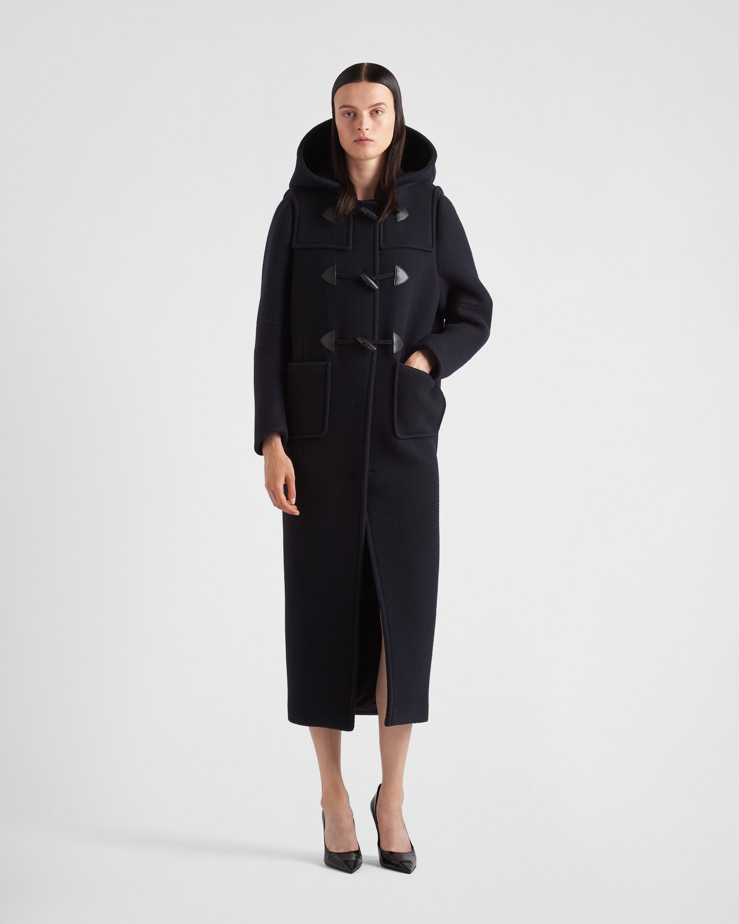 Prada Hooded Wool Coat In Blue