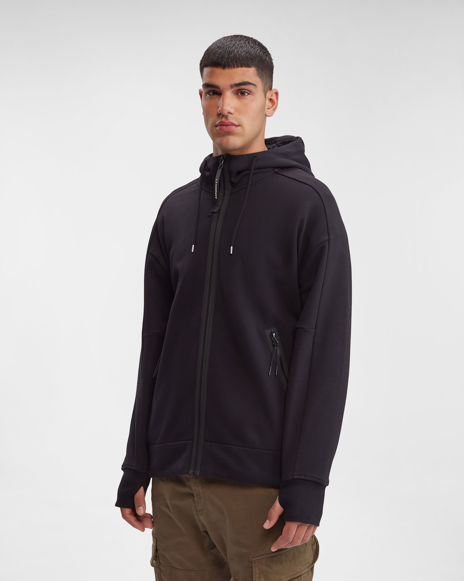 C.p. Company Logo-print Cotton Hoodie In Black