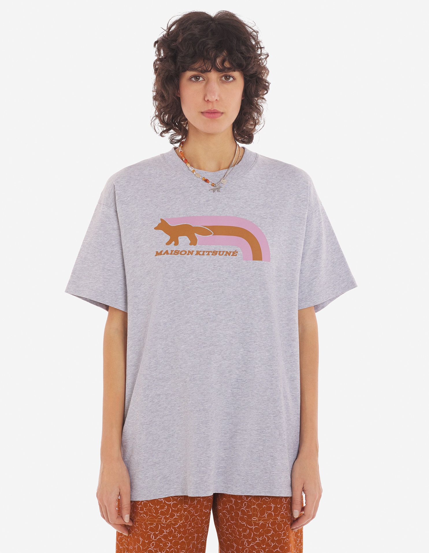 Shop Maison Kitsuné Flash Fox Cotton T-shirt In Gray
