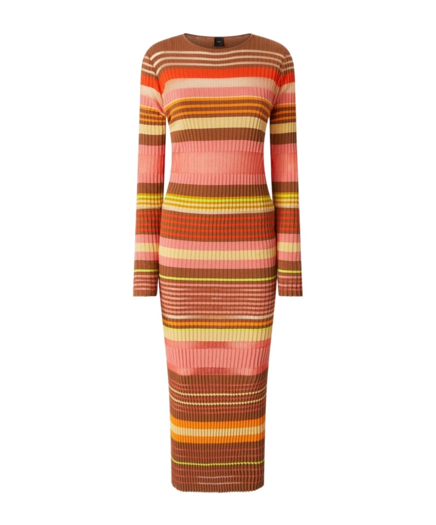 Shop Pinko Striped Midi Dress In Brown