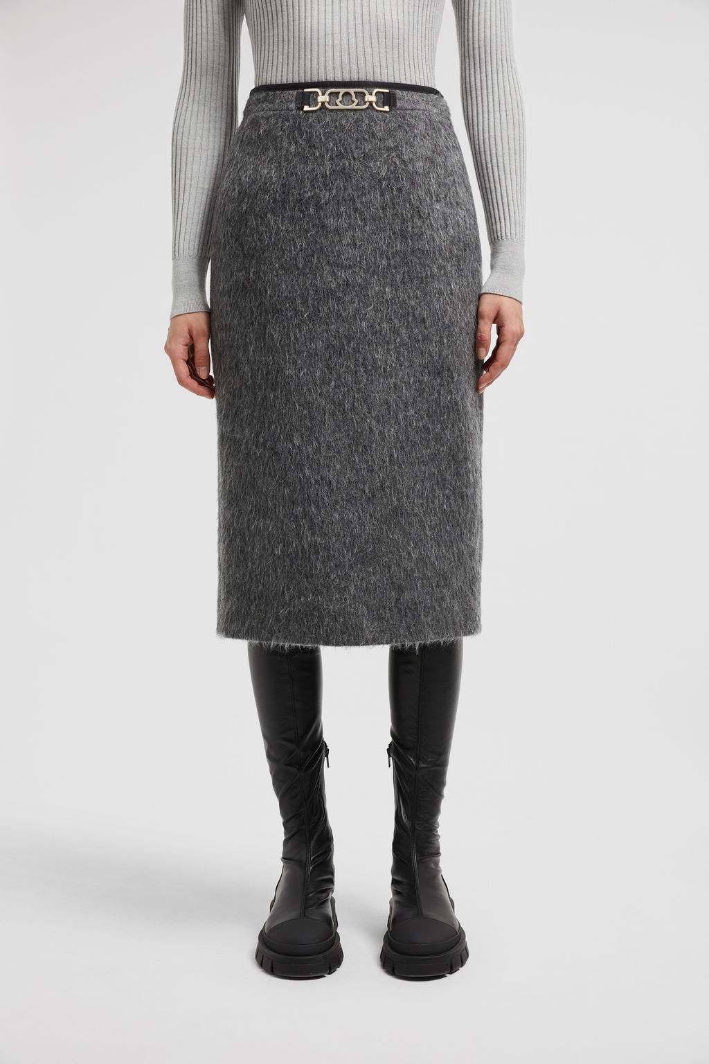 Moncler Brushed-effect Midi Skirt In Gray