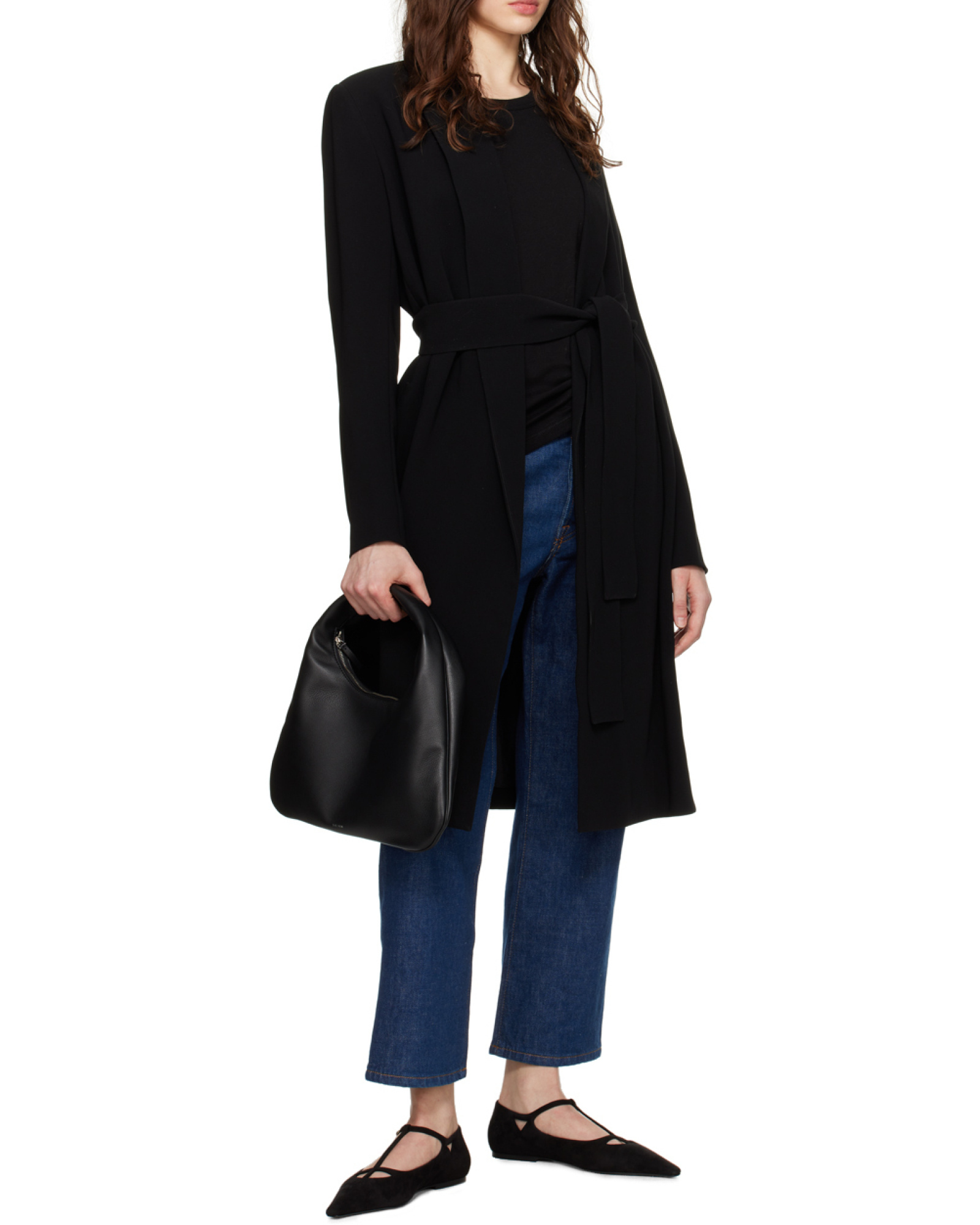 The Row Cyd Suede Mary Jane Ballerina Flats In Black