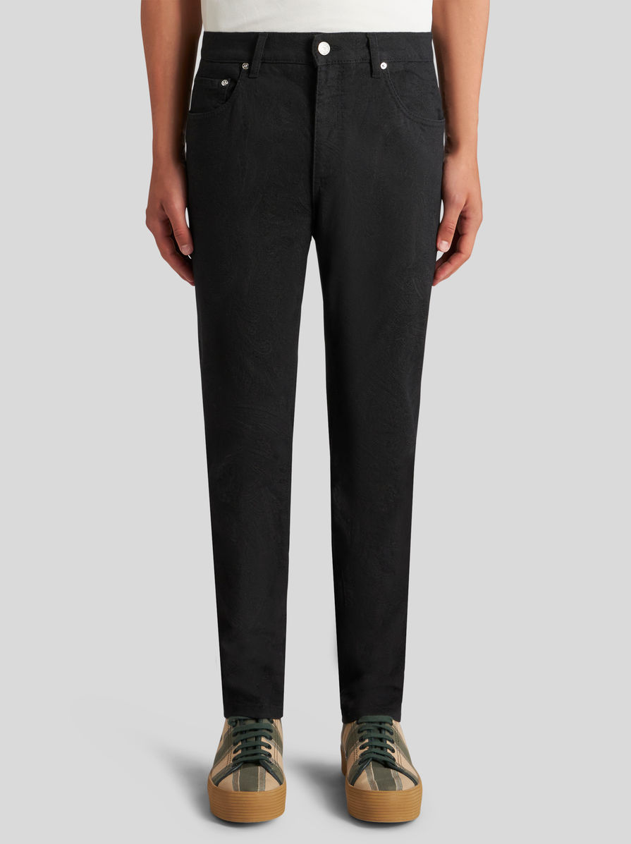 Etro Patterned-jacquard Slim-cut Jeans In Black