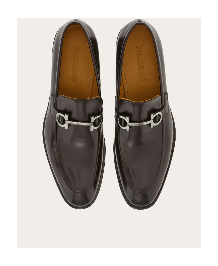 Ferragamo Salvatore Hammered Leather Gancini Loafers Shoes In Black