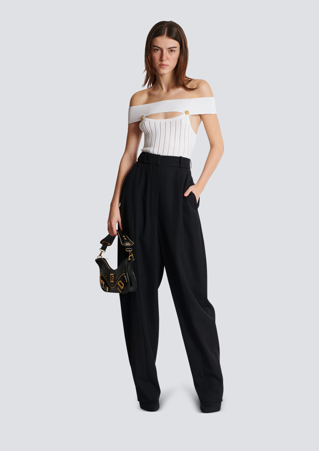 Shop Balmain Openwork Knit Body In White