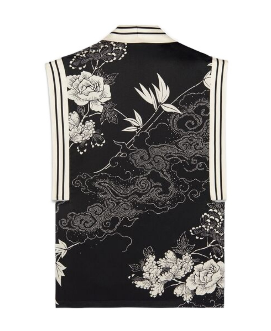 Saint Laurent Sleeveless Shirt In Printed Satin In Black