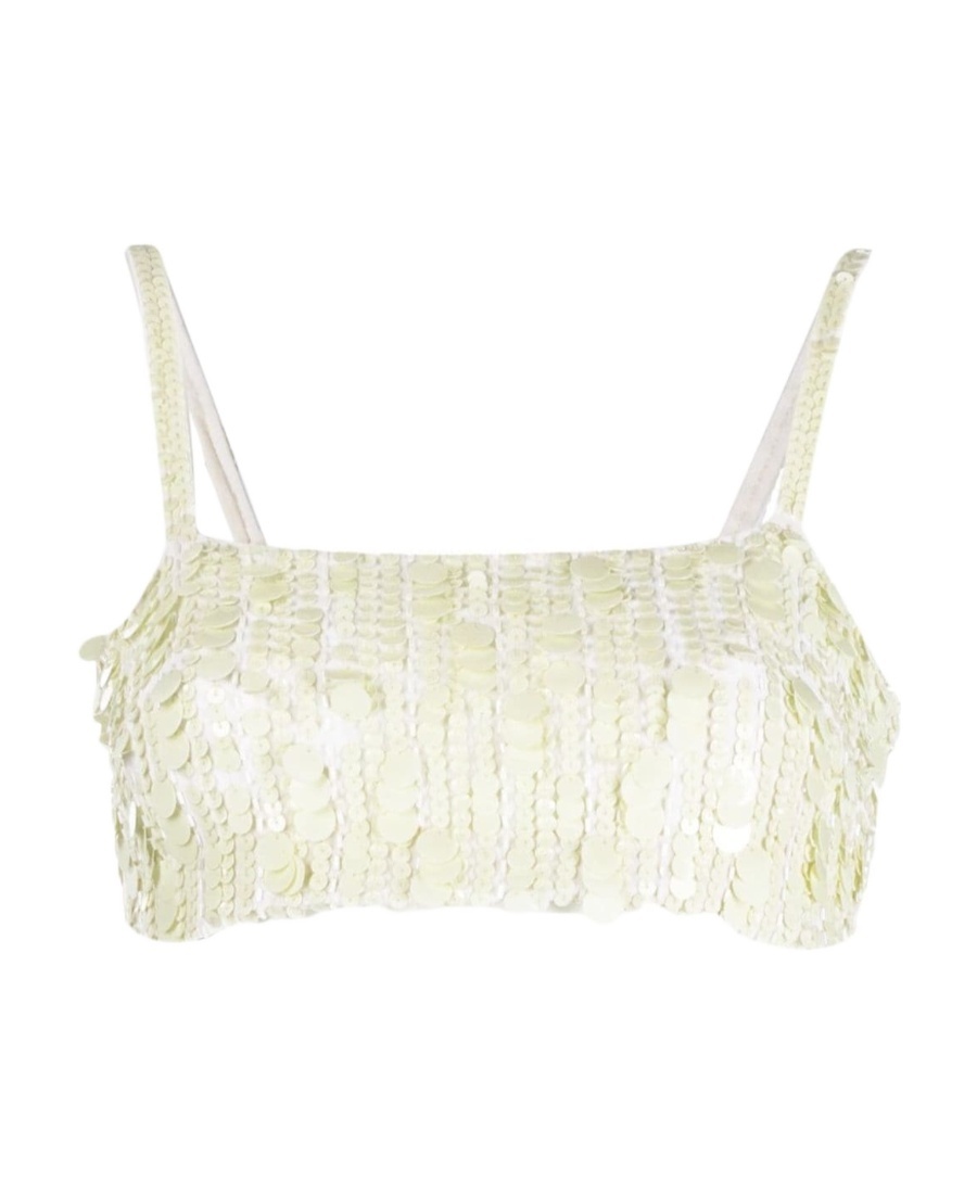 P.a.r.o.s.h Crop Top Sequin Spaghetti Straps In White