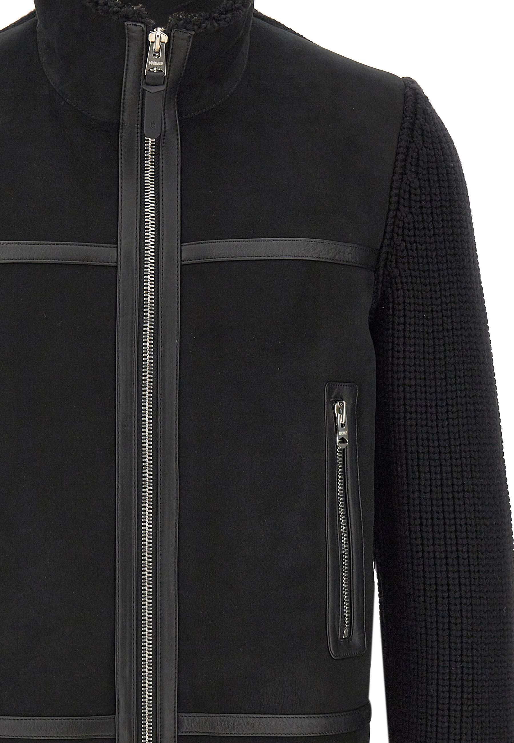 Mackage Leather-trimmed Knitted-sleeve Jacket In Black