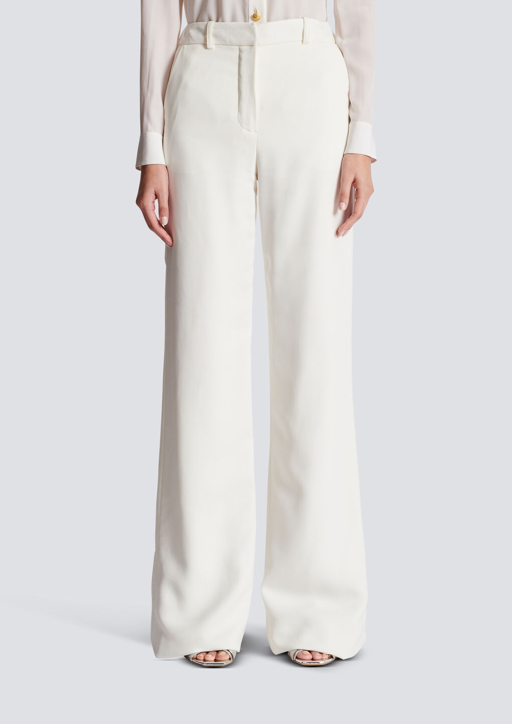 Balmain High-waisted Crepe Flare Pants In White