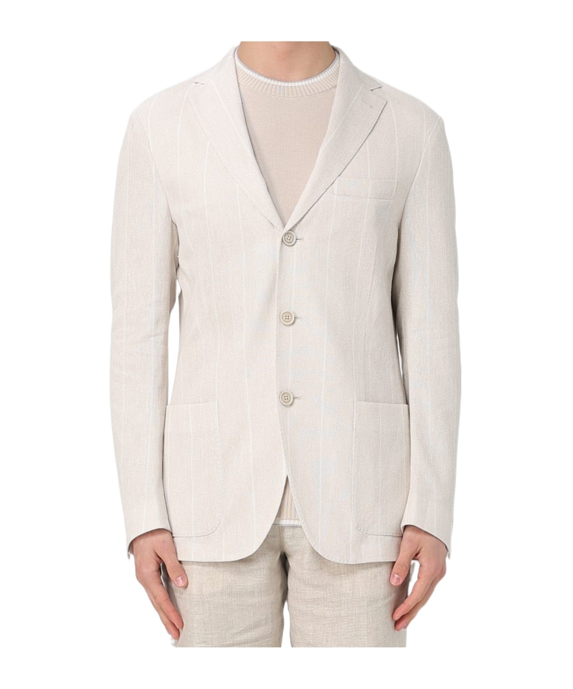 Eleventy Cotton-linen Stripe Blazer In White
