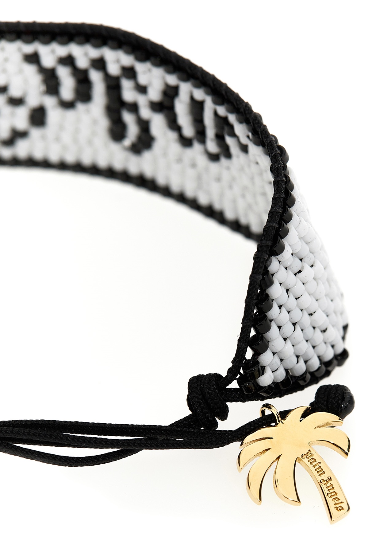 Palm Angels Palm Plaque Beaded Bracelet In Black