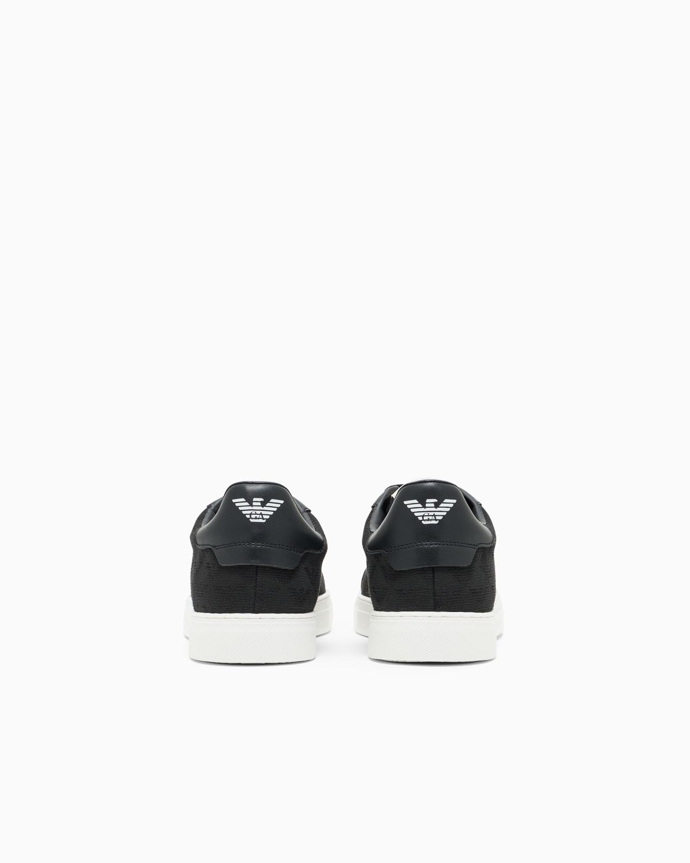 Emporio Armani Nylon Sneakers With Jacquard All-over Eagle In Black