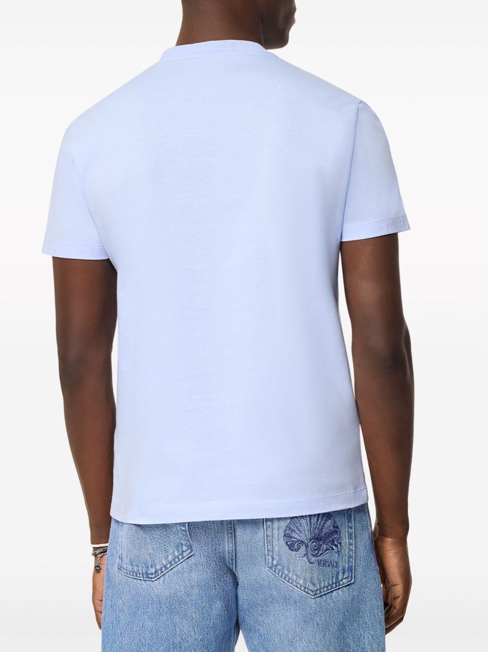 Versace Embroidered Logo T-shirt In Blue