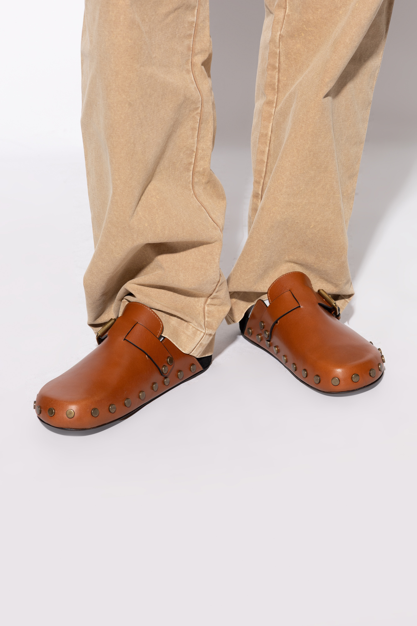 Isabel Marant Buckle-fastening Studded Clogs In Brown
