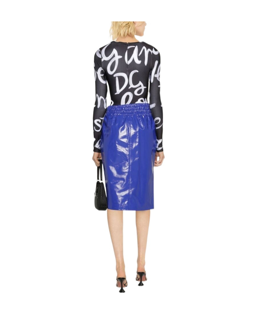 Tom Ford Thigh-slit Leather Pull-on Midi Skirt In Blue
