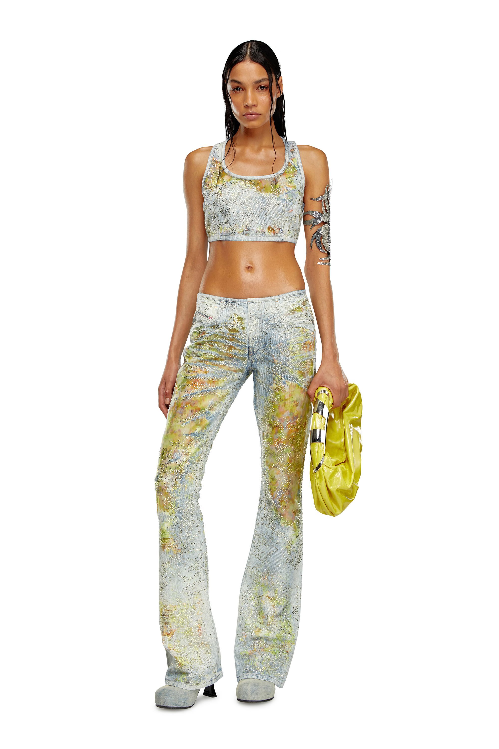 Diesel Cropped Top In Flower Devoré Denim In White