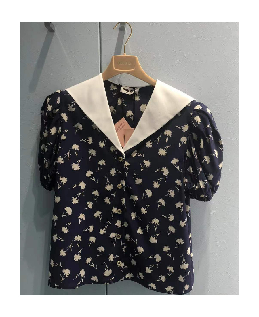Miu Miu Floral-print Short-sleeved Blouse In Black
