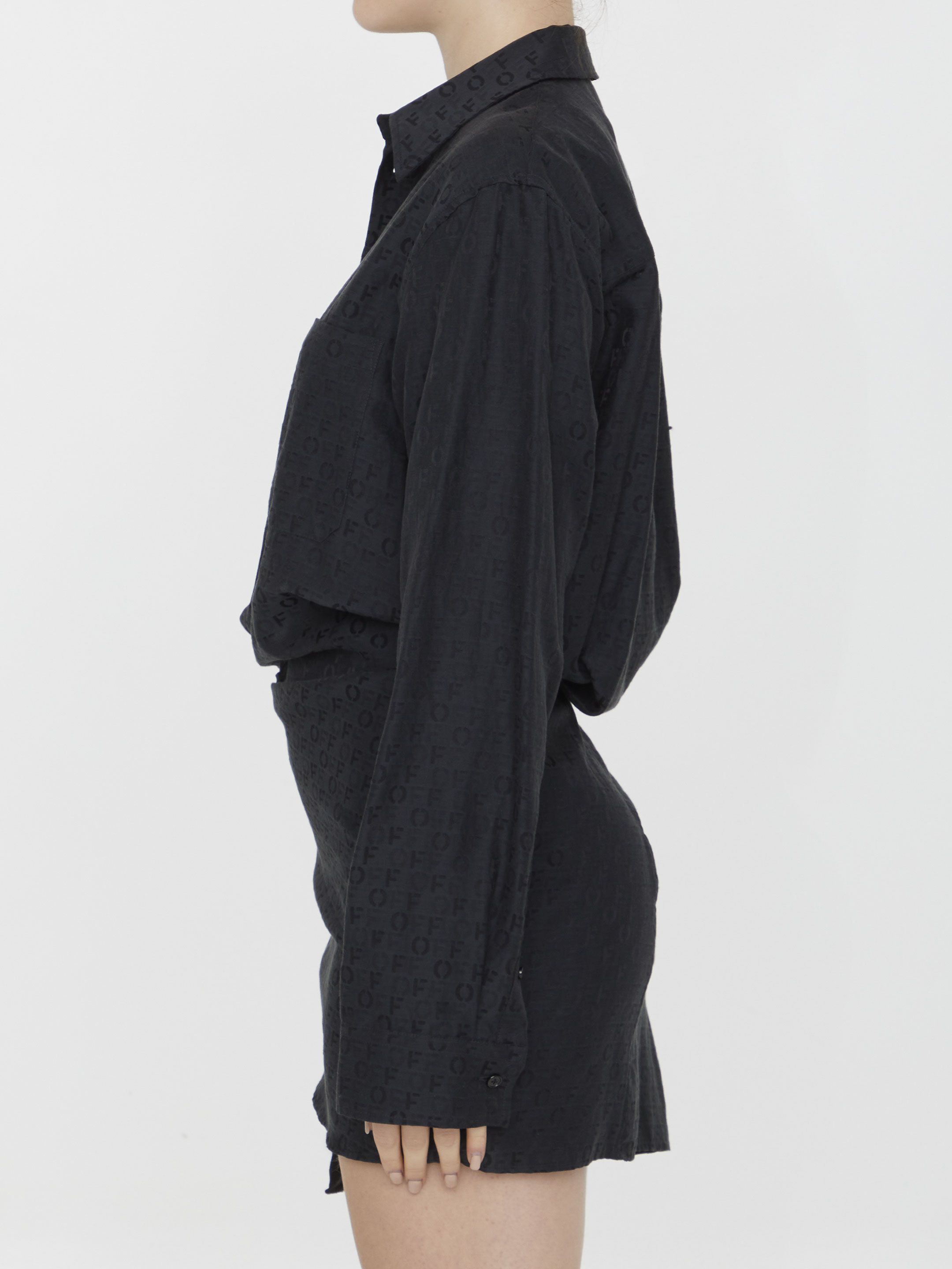 Off-white Off Jacquard Twisted Shirtdress In Black