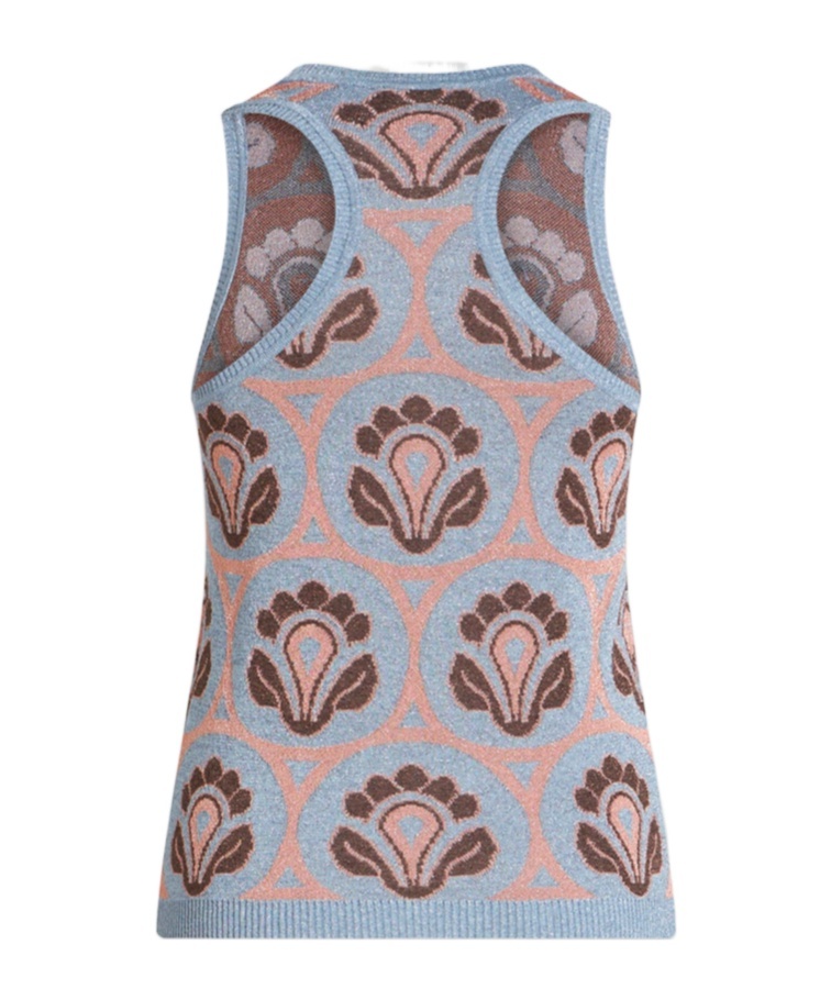 Etro Crystal Feather Embellished Foulard Knit Tank Top In Gray
