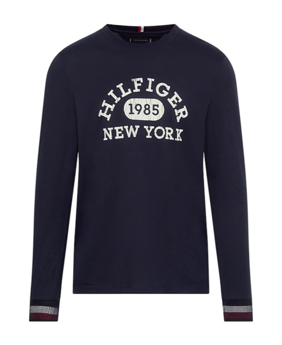 Shop Tommy Hilfiger T-shirt With Round Neck And Long Sleeves In Black