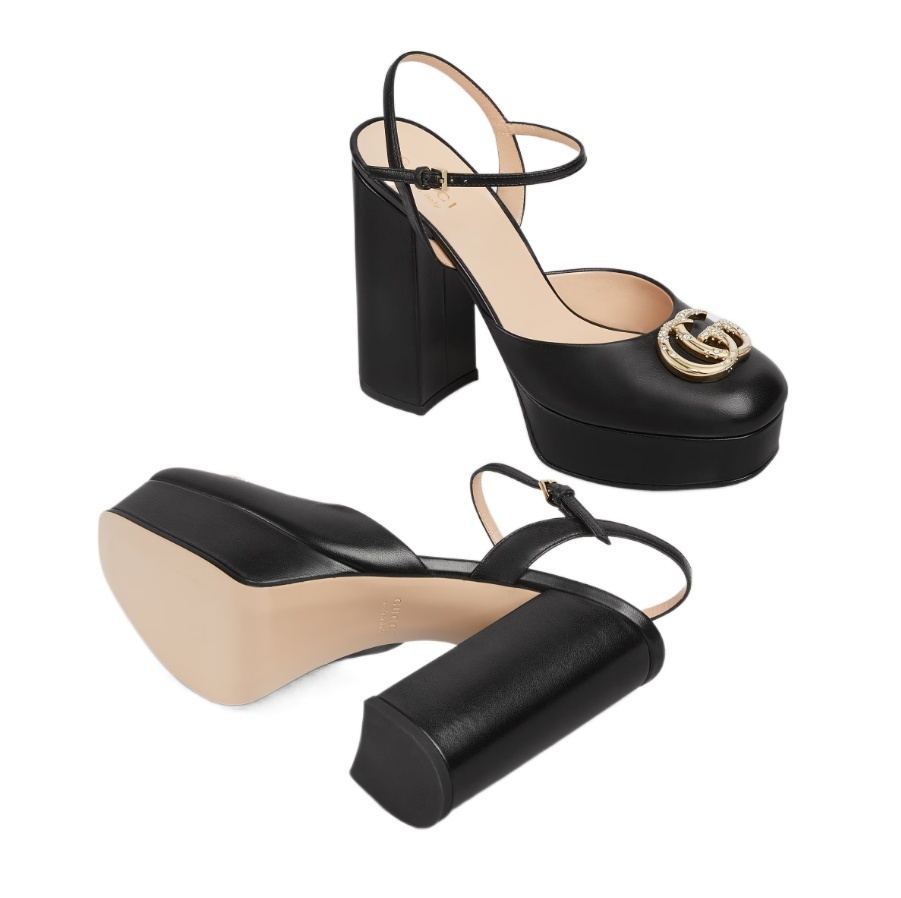 Gucci Double G Platform Sole High Heels In Black