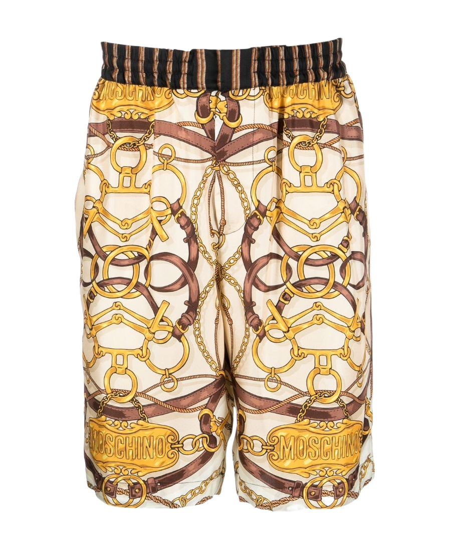 Moschino "teddy" Graphic Print Bermuda Shorts With Side Pockets In Nude