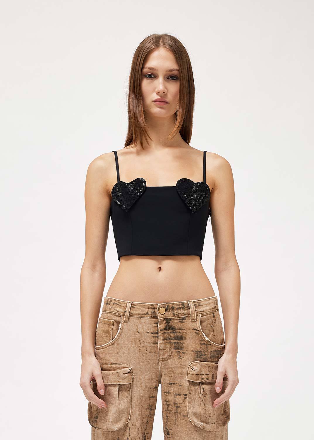 Blumarine Heart-patch Crop-top In Black
