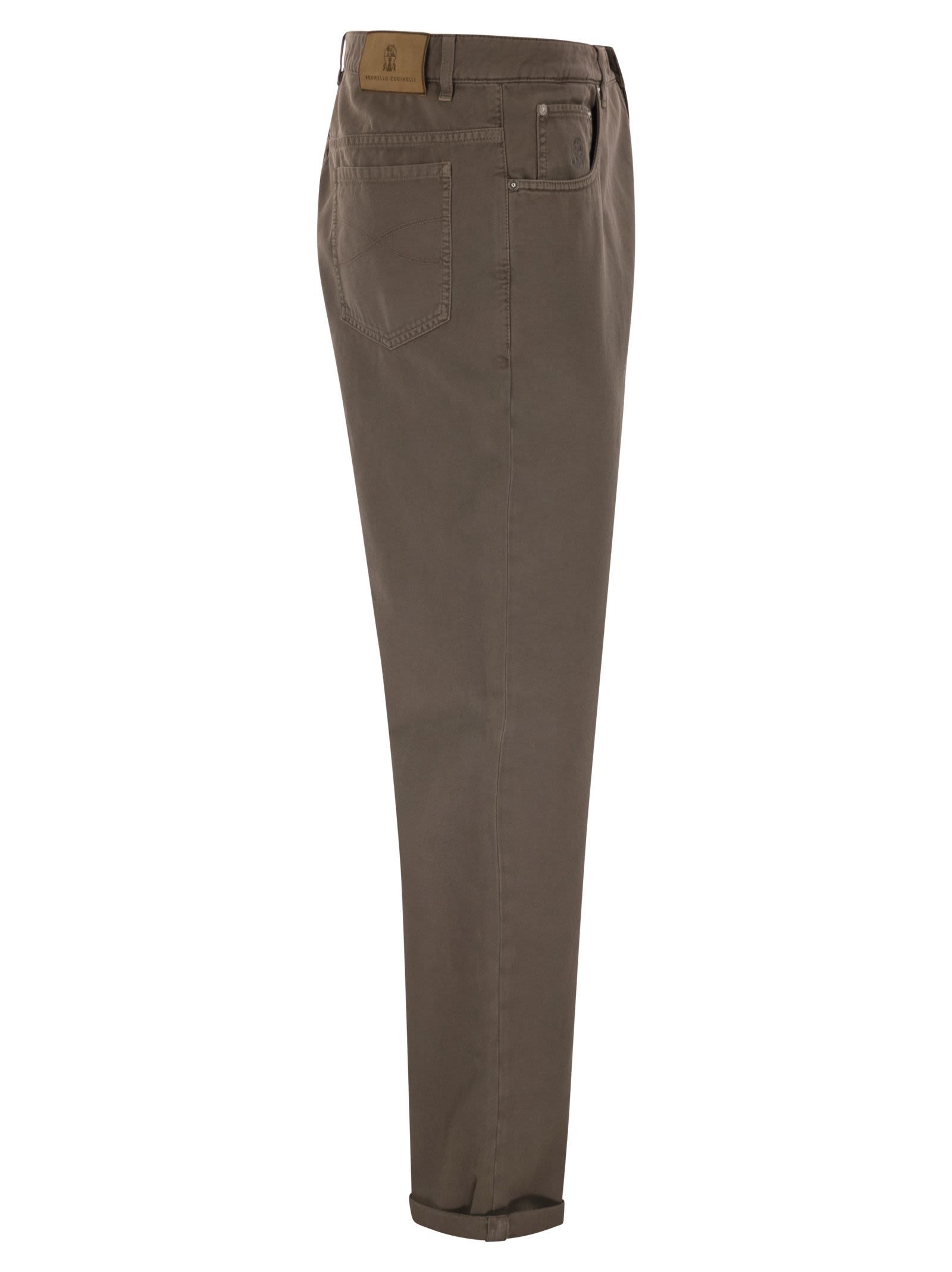 Brunello Cucinelli Men Five-pocket Cotton Gabardine Pants In Brown