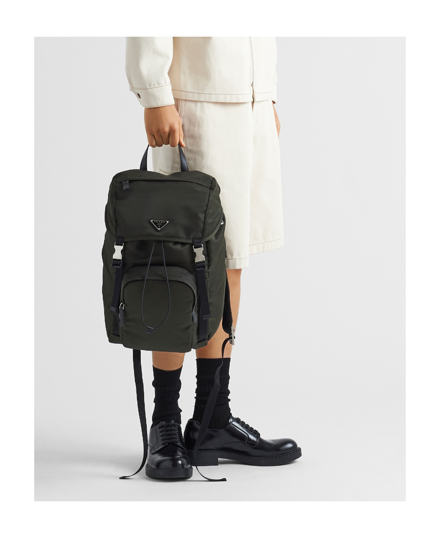 Prada Re-nylon Triangle Logo Backpack In Green