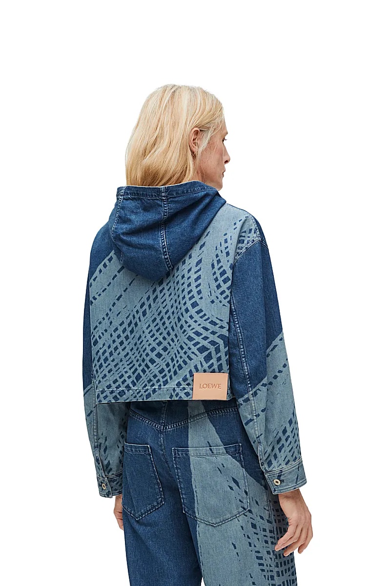 Loewe Cropped Hooded Jacket In Denim In Blue