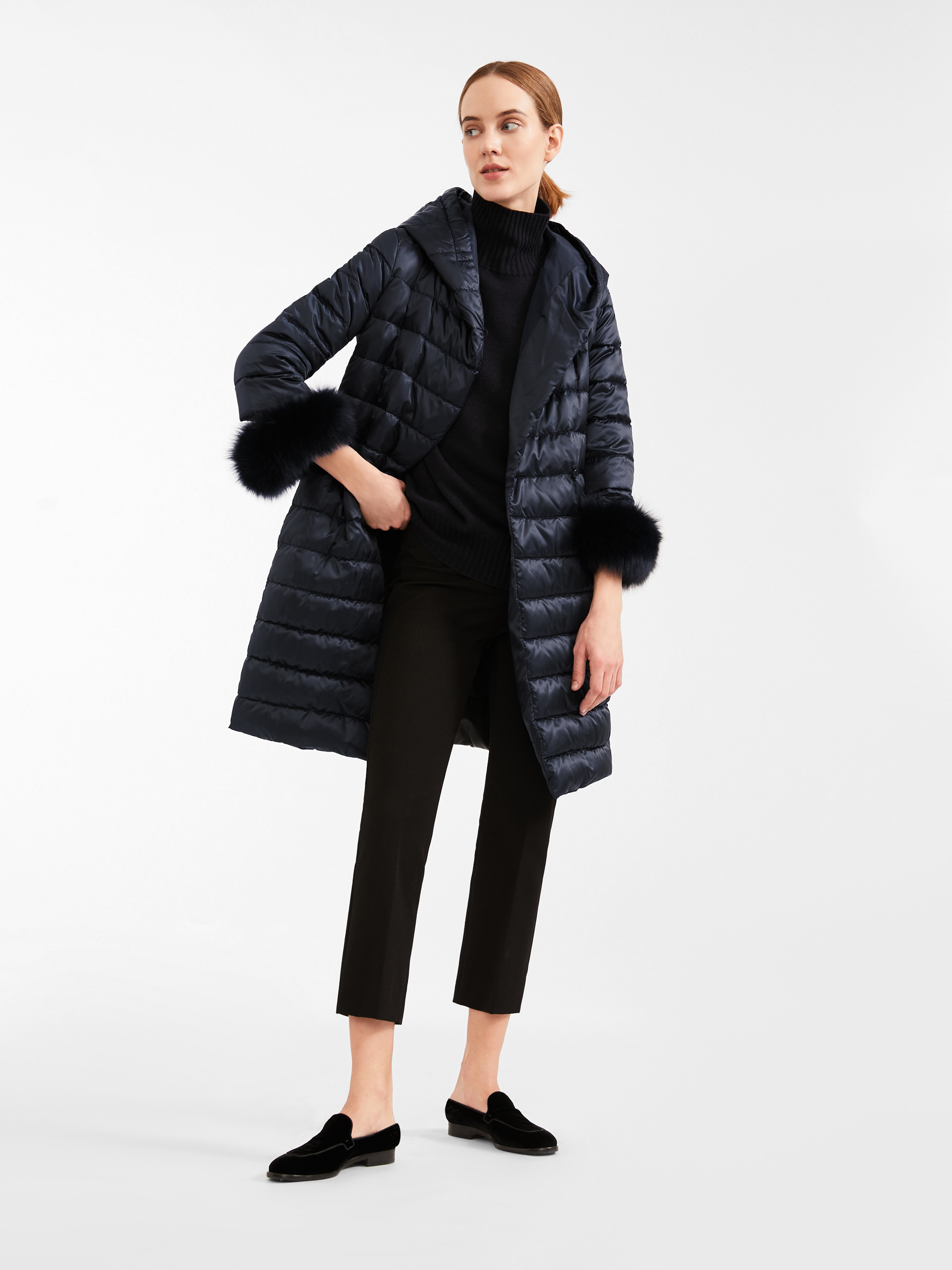 Max Mara Long-sleeved Double-sided Cotton Suit In Black