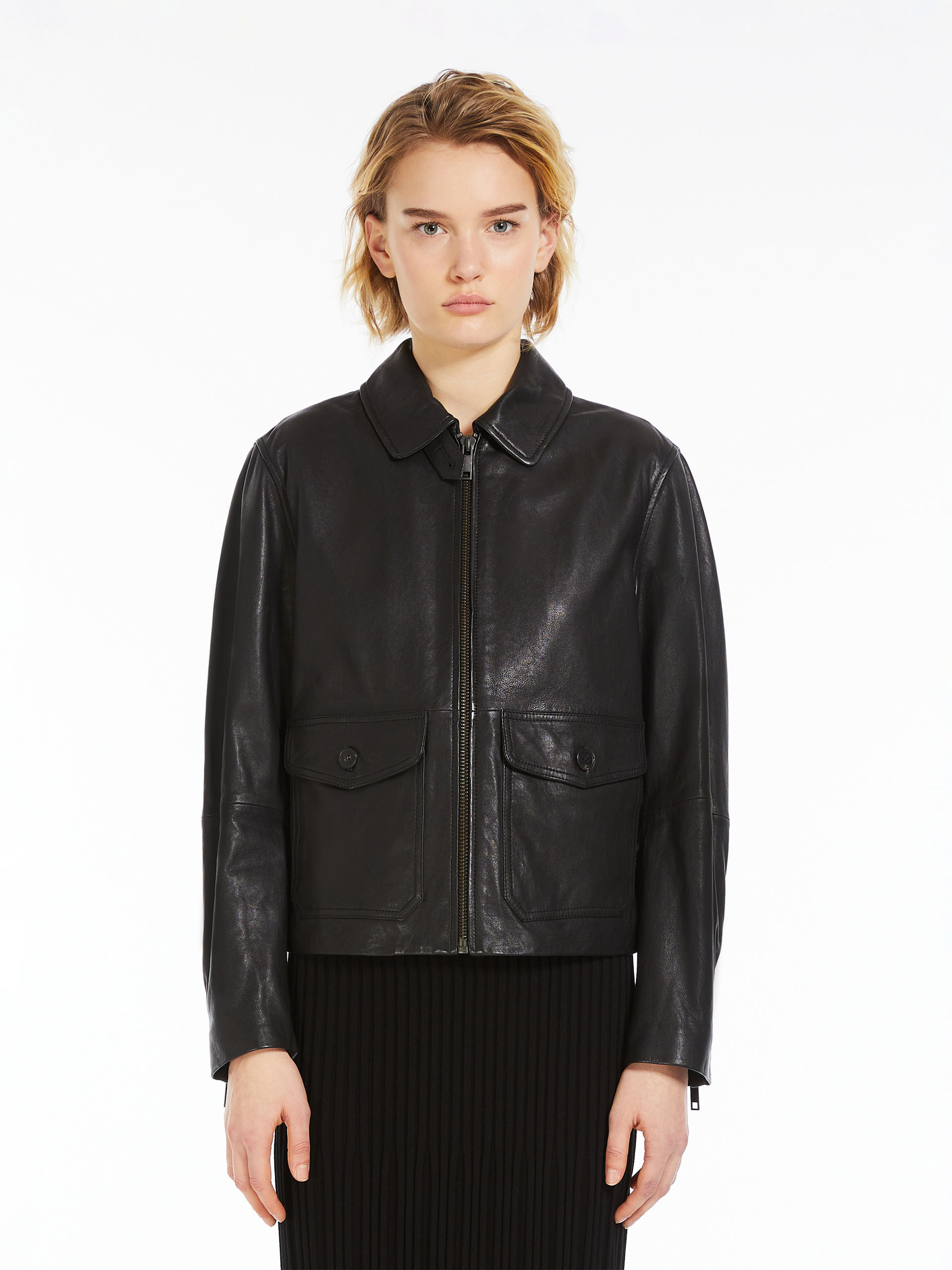 Weekend Max Mara Pocket Details Leather Jacket In Black