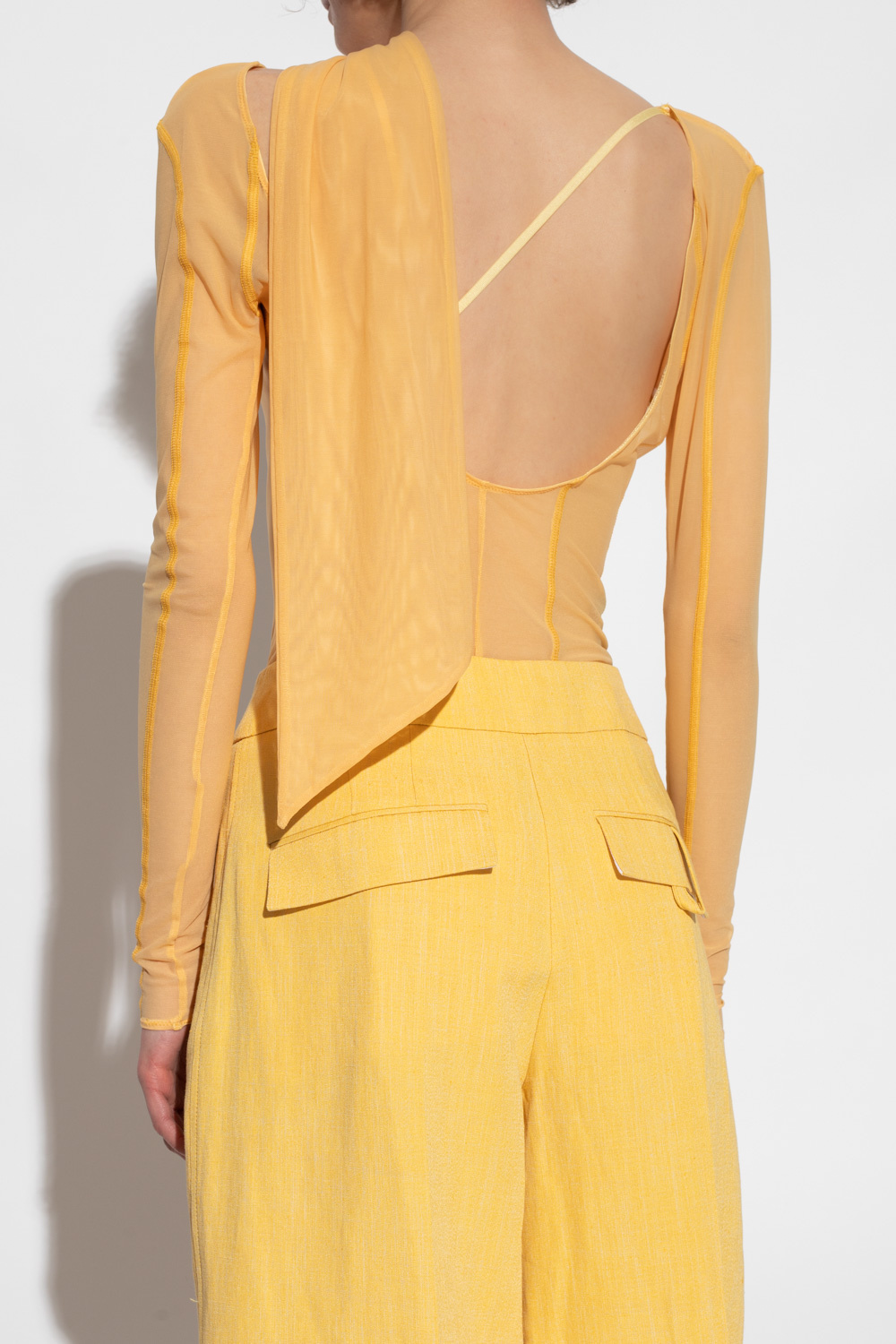 Shop Jacquemus Le Abanaba Semi-sheer Bodysuit In Nude