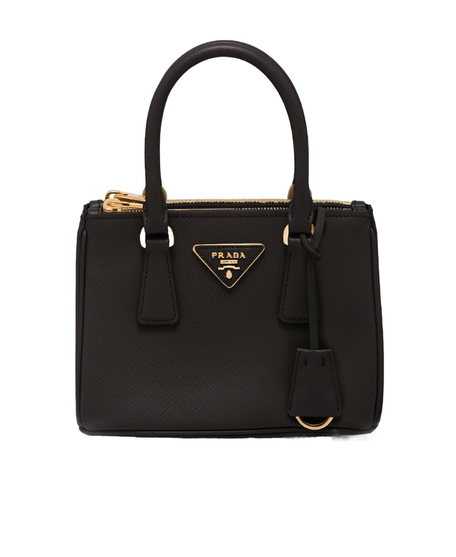 Prada Galleria Saffiano Leather Mini Logo Handbag In Black