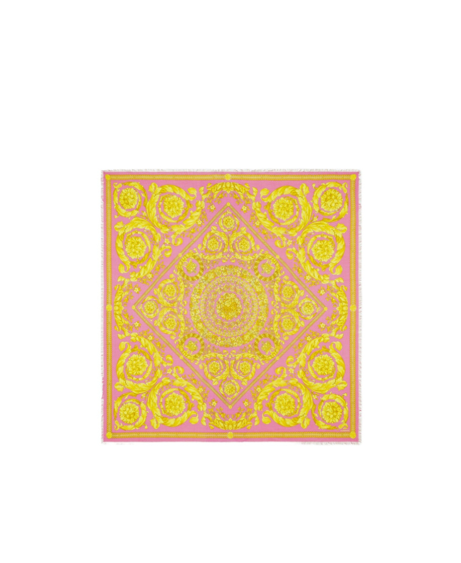 Versace Barocco-print Frayed Scarf In Yellow