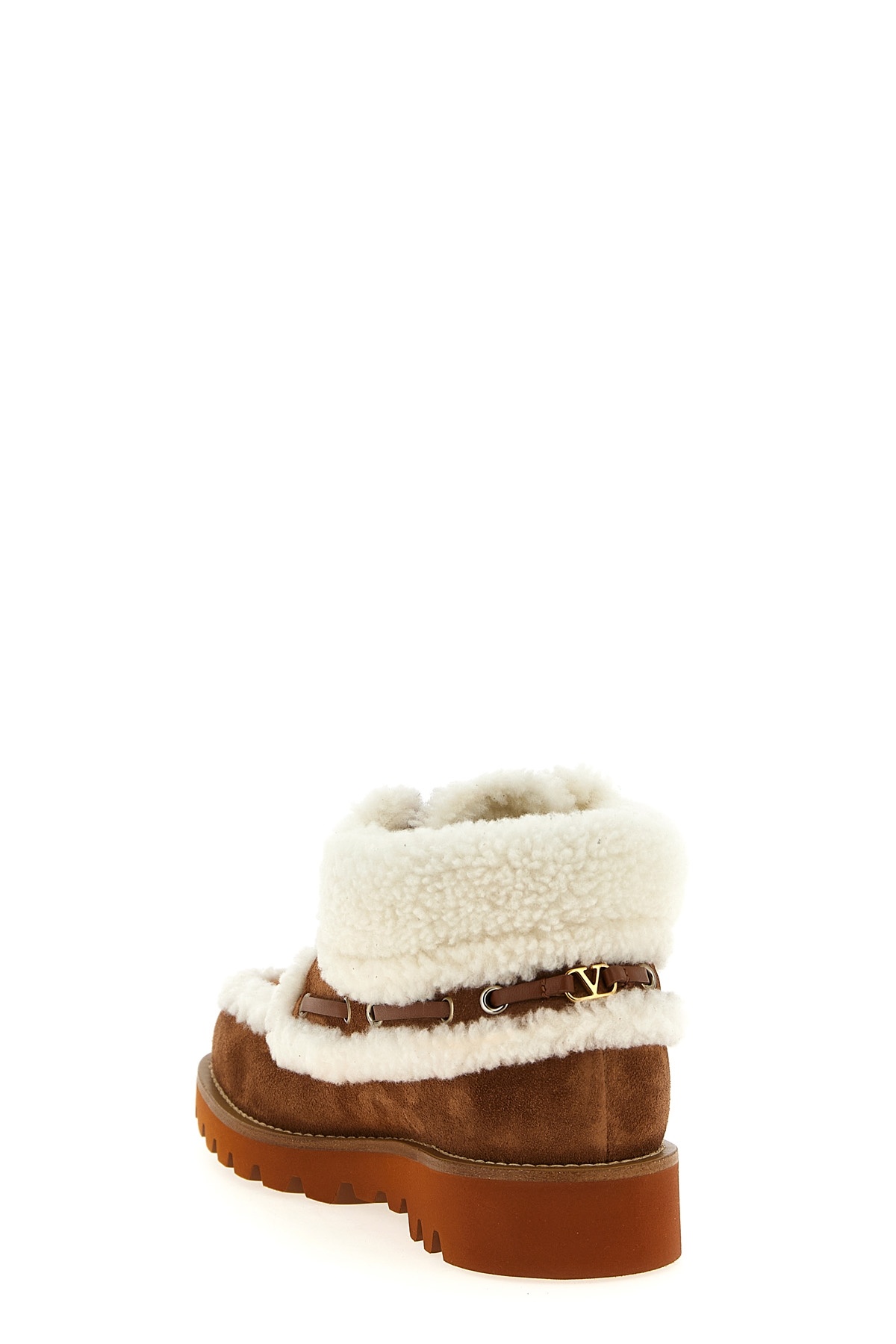 Valentino Vlogo-detail Lace-up Leather Boots In Brown
