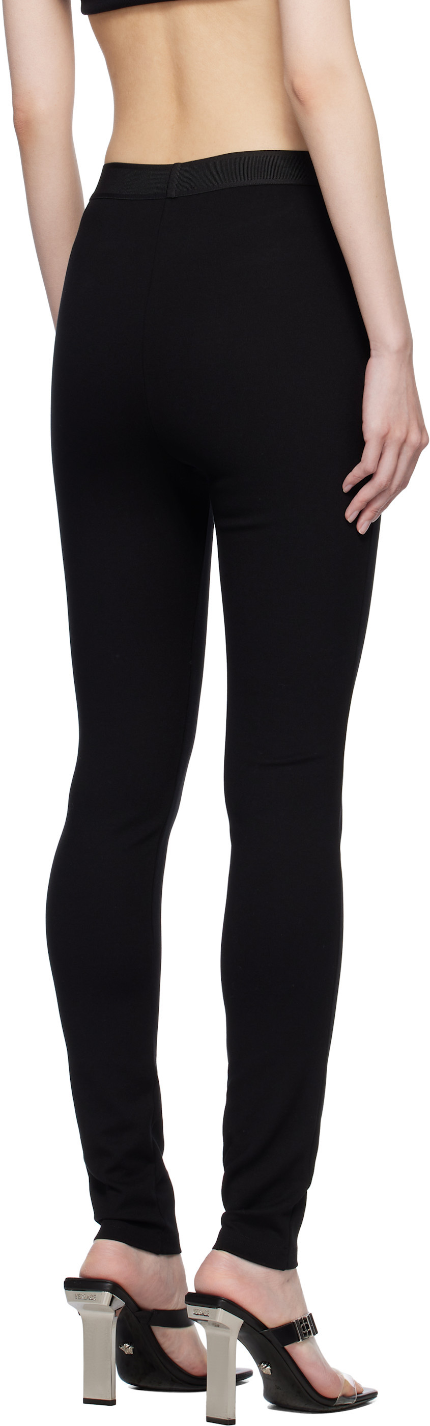 Versace Logo Print Slim Fit Ankle Length Leggings In Black