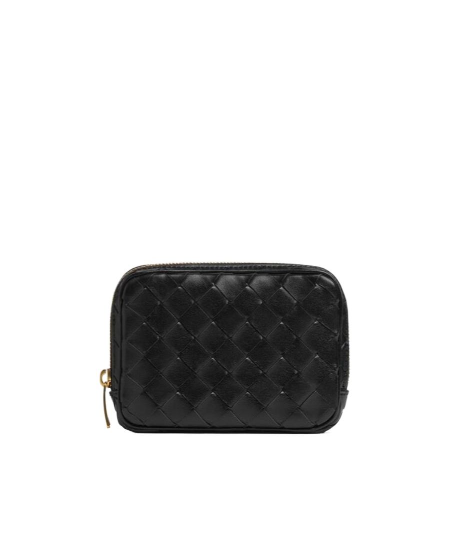 Bottega Veneta Intrecciato All-around Zip Makeup Bag In Black